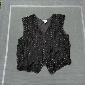 Vintage silk beaded black vest by ceecee size large gold retro 90s fall winter